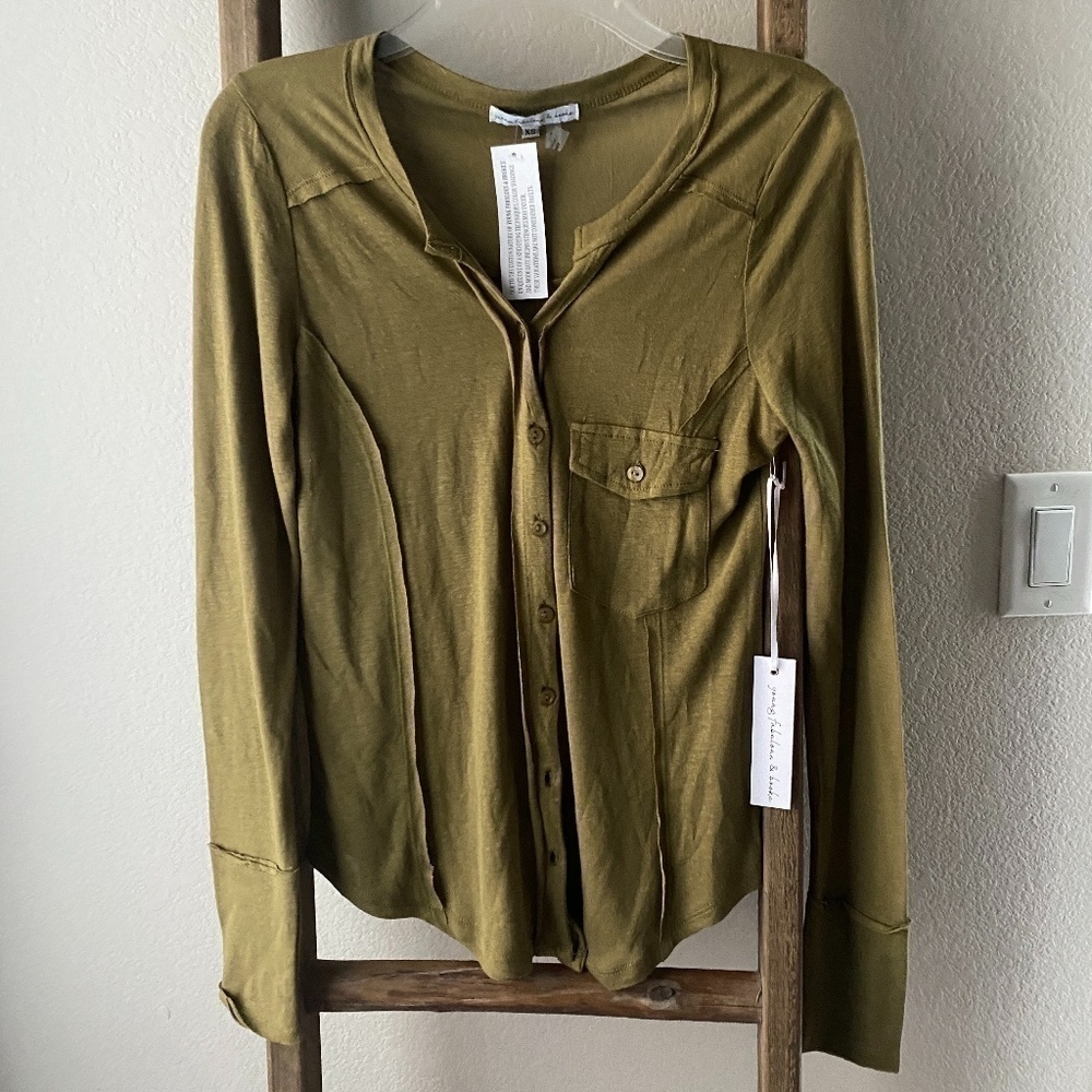 NWT Young Fabulous & Broke Olive Green Button Dwn
